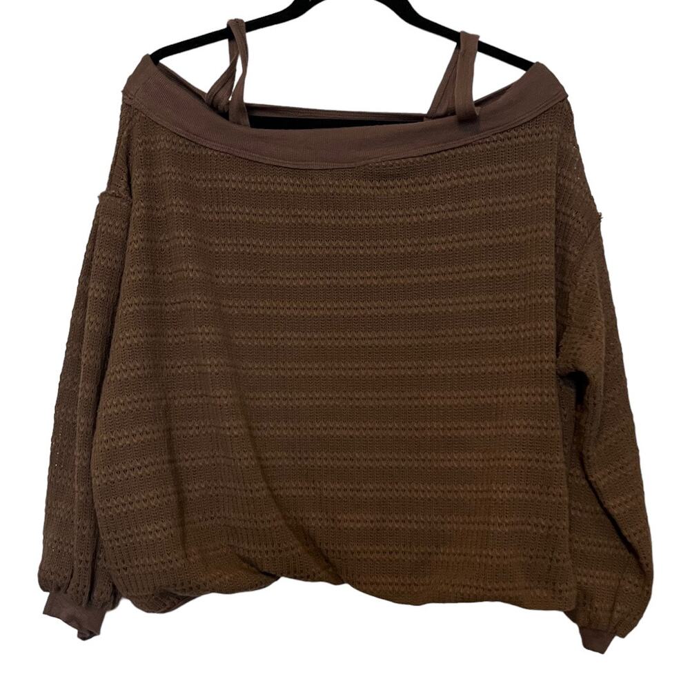 Free People Sistine Cold Shoulder Hacci Balloon Sleeve Sweater Size M - Picture 3 of 11